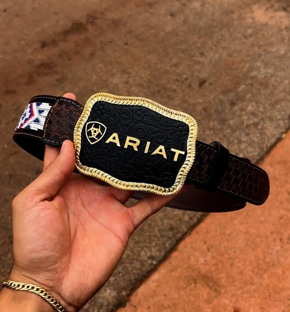 Hand-embroidered Cowhide Belt