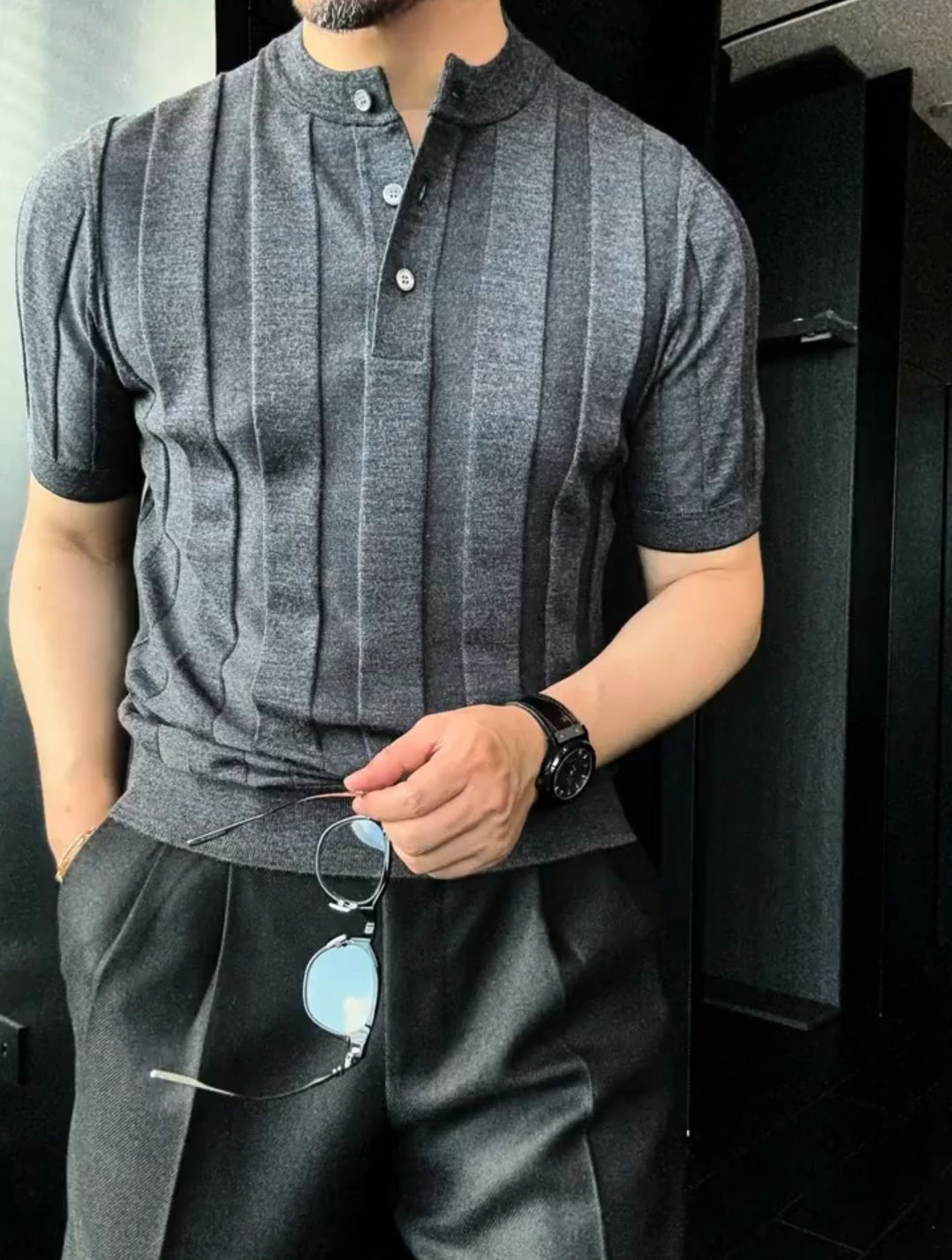 Solid-Color Textured T-Shirt