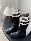 Black And White Technical Knit With Black Calfskin Boots