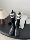 Black And White Technical Knit With Black Calfskin Boots