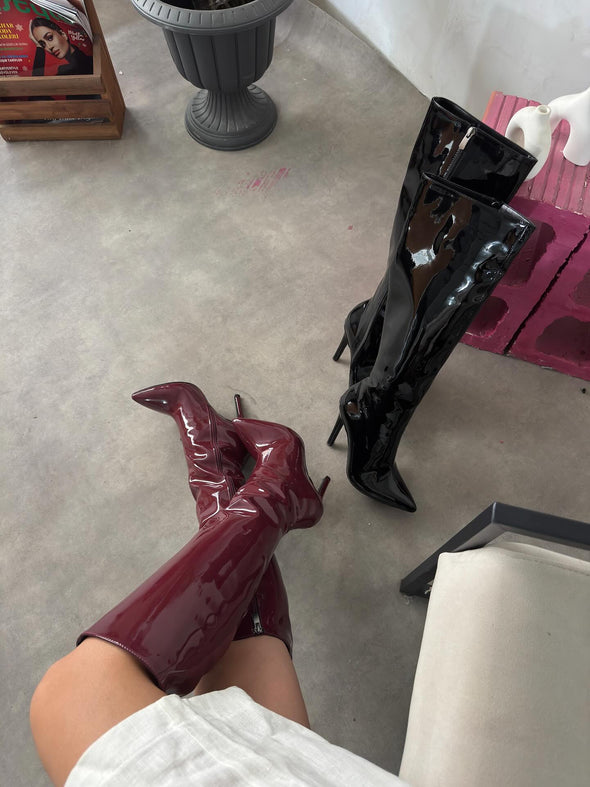 Patent Leather High-heeled Over-the-knee Boots