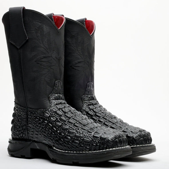 Black Caiman Hornback Leather Boots