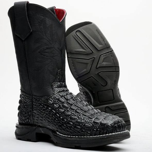Black Caiman Hornback Leather Boots
