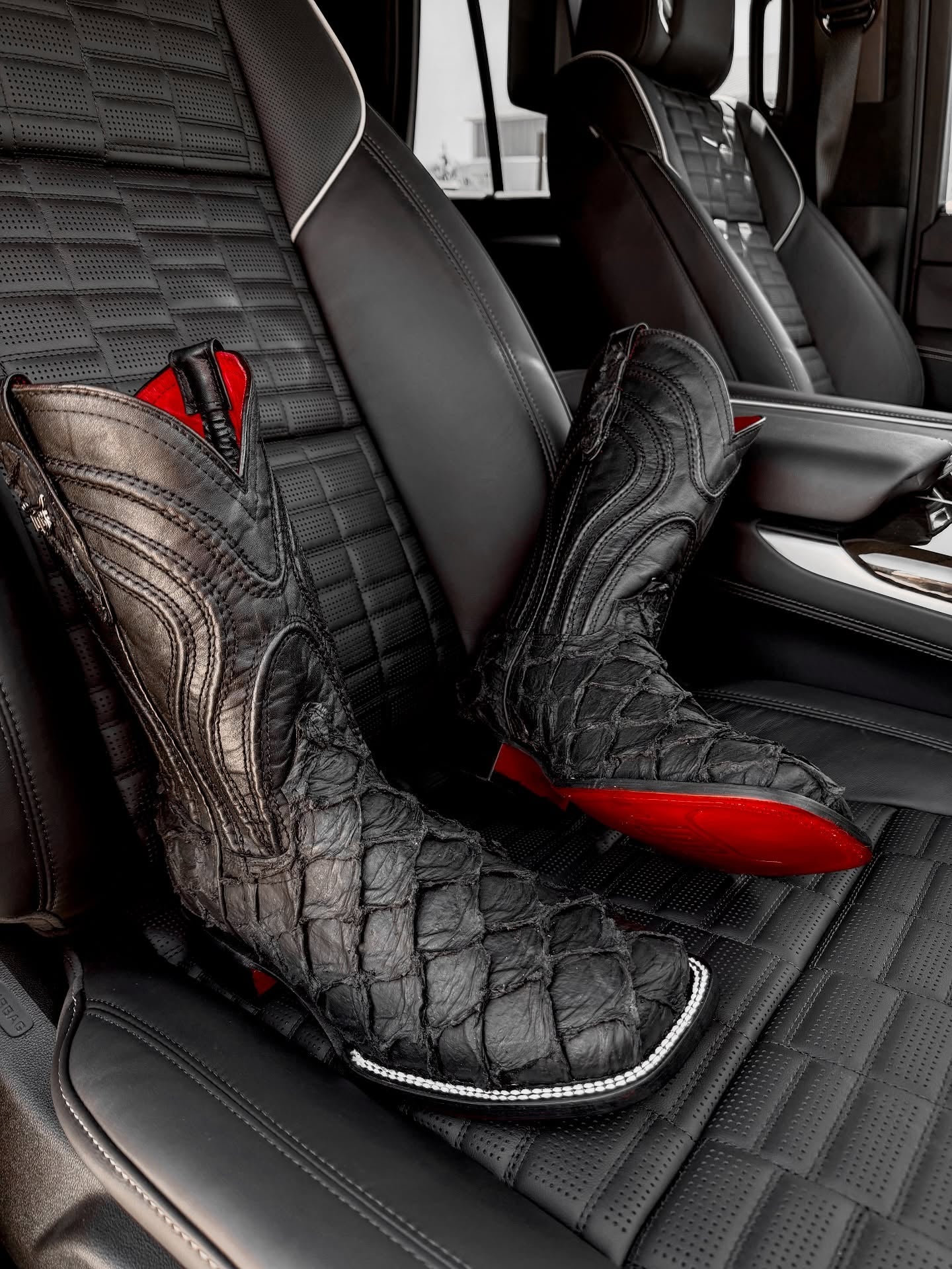 Matte Black Jumbo Pirarucu Leather Boots