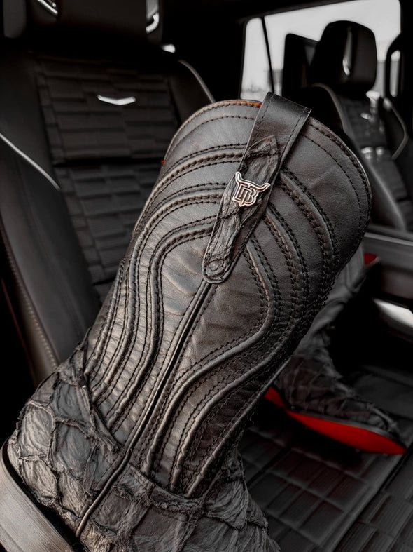 Matte Black Jumbo Pirarucu Leather Boots
