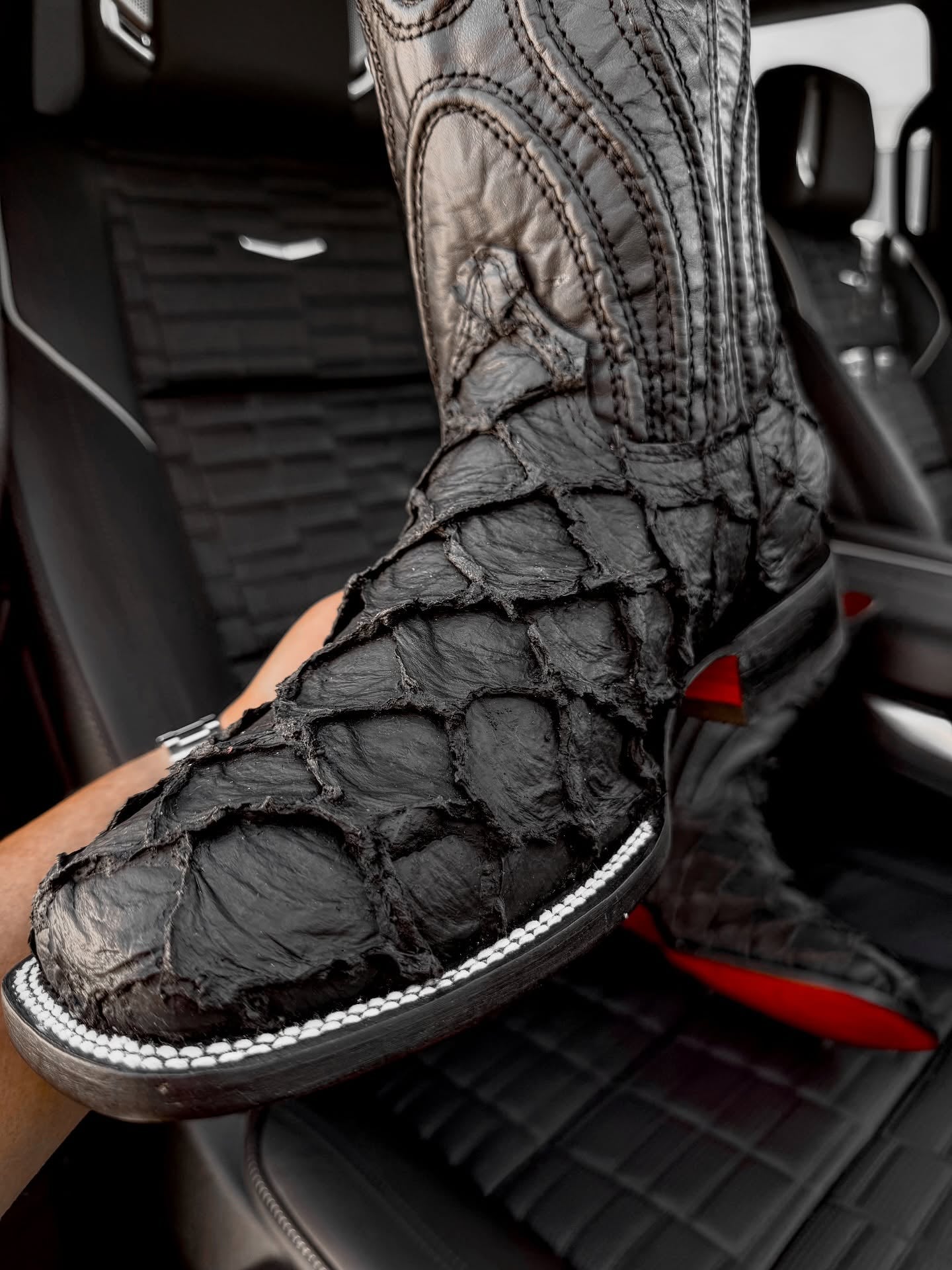 Matte Black Jumbo Pirarucu Leather Boots
