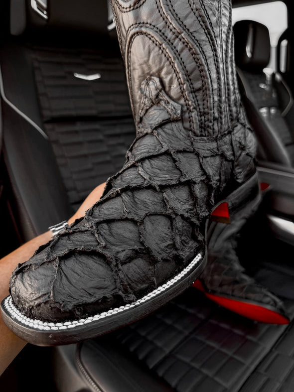 Matte Black Jumbo Pirarucu Leather Boots