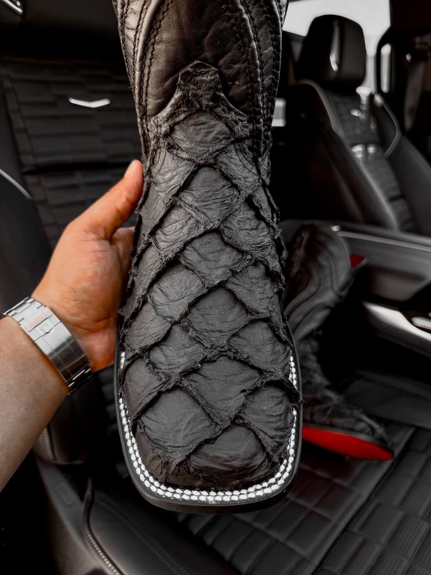 Matte Black Jumbo Pirarucu Leather Boots