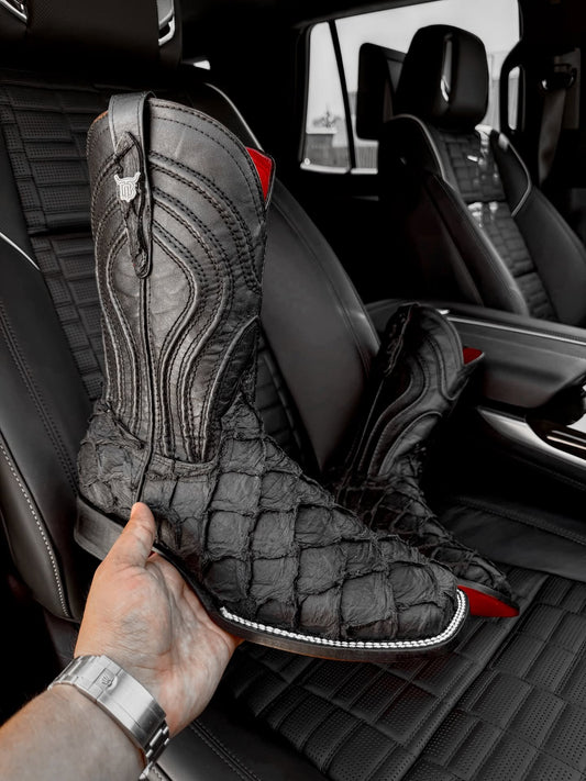 Matte Black Jumbo Pirarucu Leather Boots