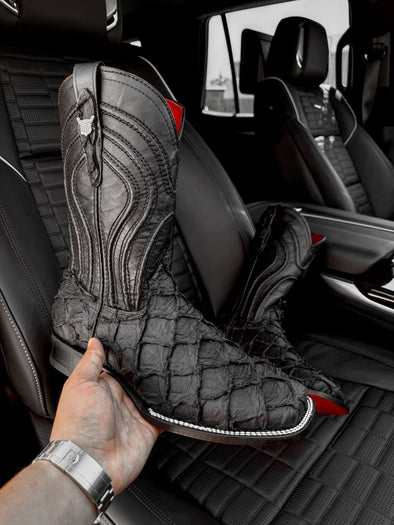 Matte Black Jumbo Pirarucu Leather Boots