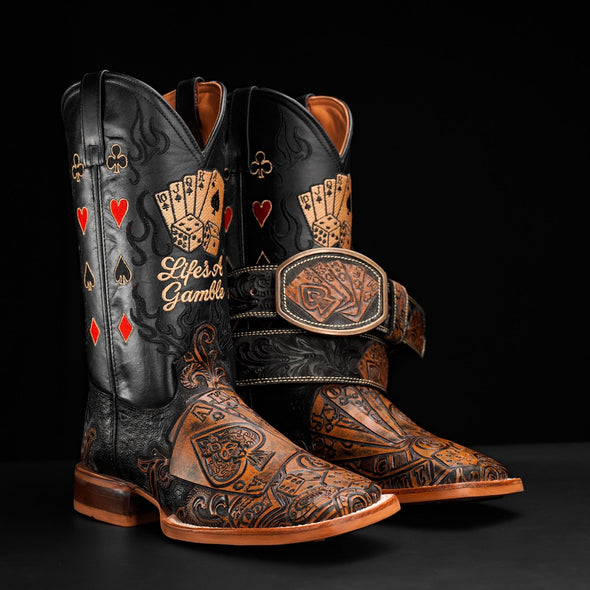 Vintage Poker Engraved Boots