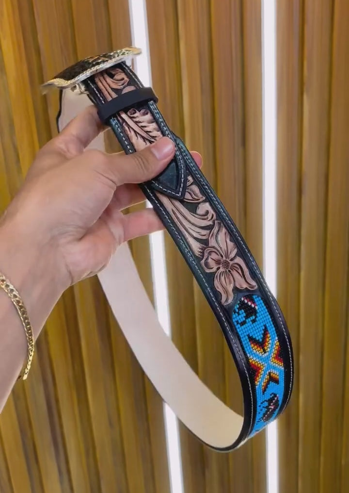 Vintage-inspired Engraved Patchwork Belt