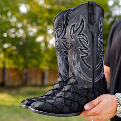 Matte Black Jumbo Pirarucu Leather Boots