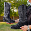 Matte Black Jumbo Pirarucu Leather Boots