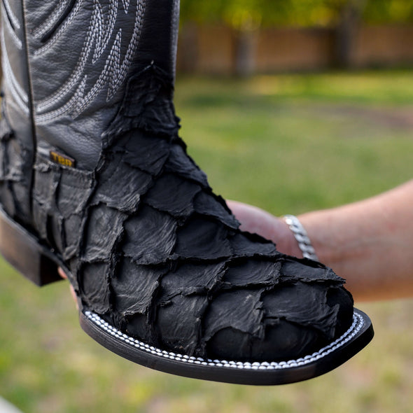 Matte Black Jumbo Pirarucu Leather Boots