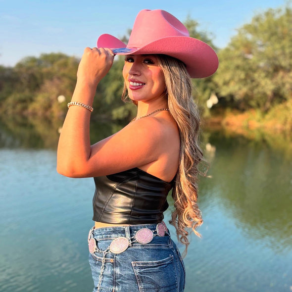 Pink Suede Western Hat