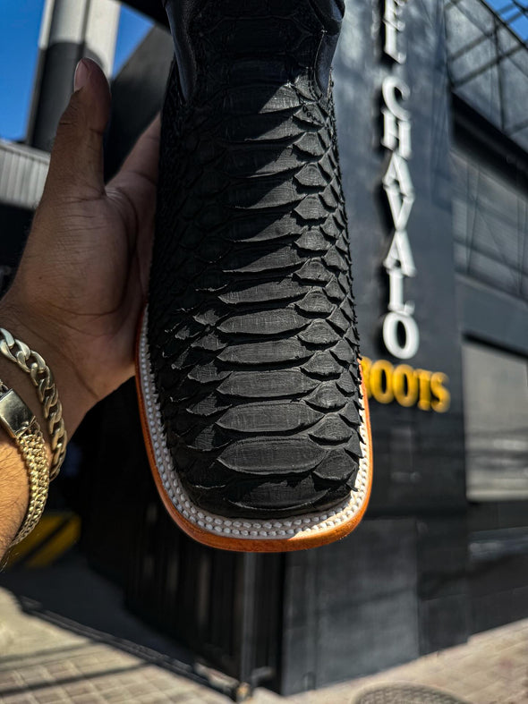 Vintage Black Python Skin Ranch Boots