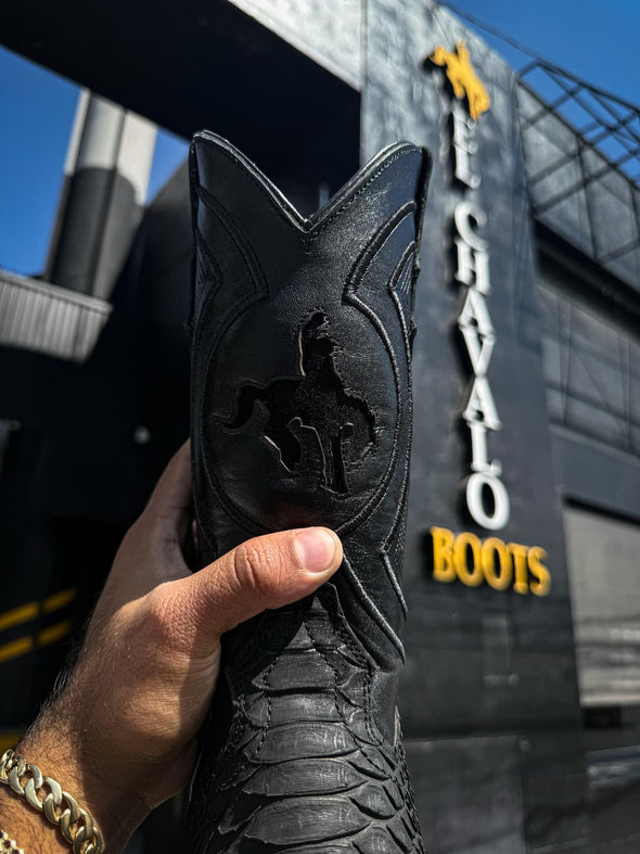 Vintage Black Python Skin Ranch Boots