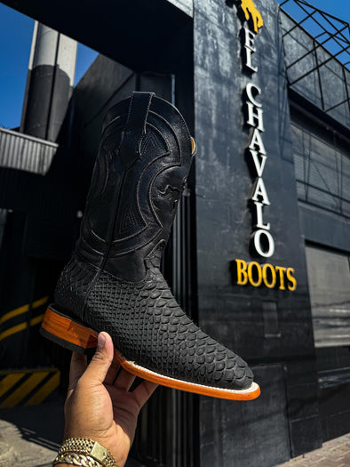 Vintage Black Python Skin Ranch Boots