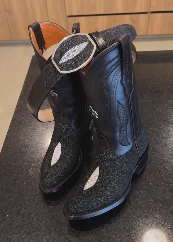 Vintage Black Stingray Ranch Boots