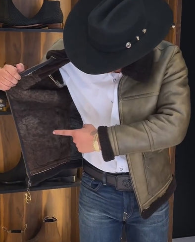 Vintage Cowhide Color-block Jacket