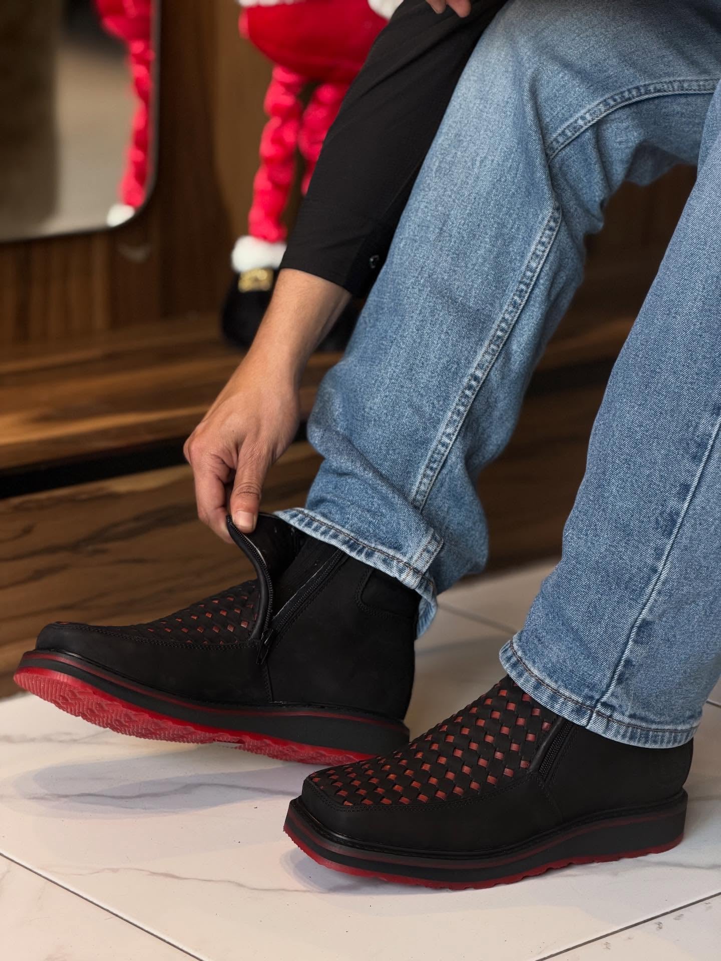 Black Cherry Woven Western Ankle Boots