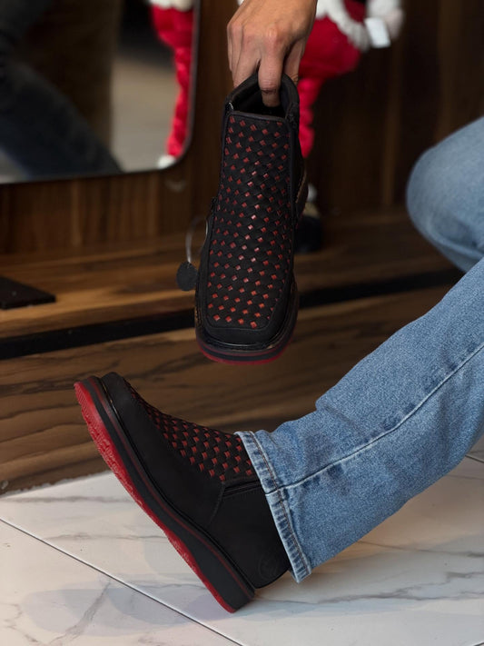 Black Cherry Woven Western Ankle Boots