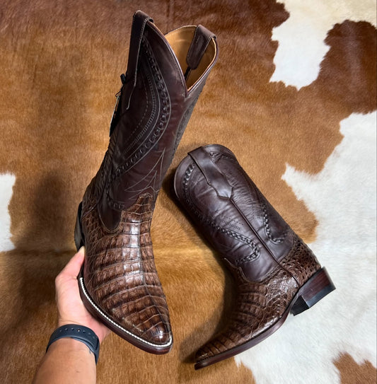 Handcrafted Vintage Crocodile Skin Pointed-Toe Boots