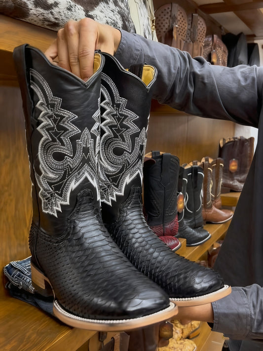 Italian Python Skin Embroidered Cowboy Boots