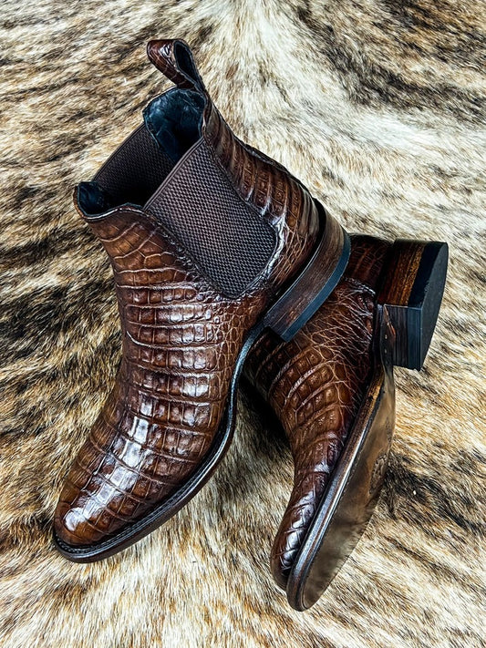 Vintage Crocodile Skin Western Ankle Boots