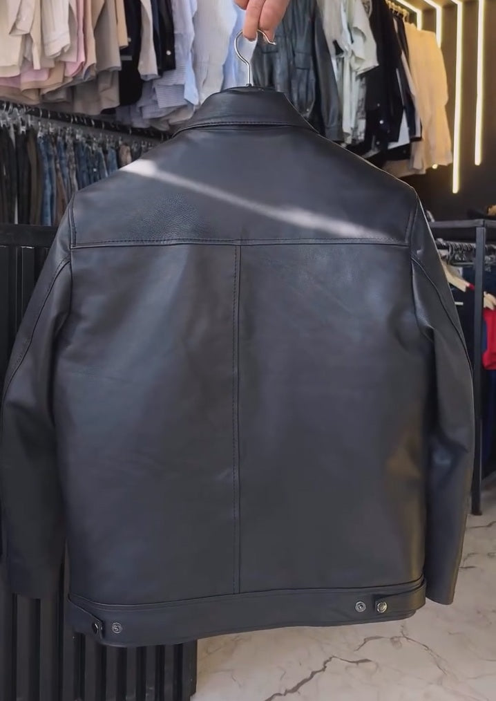 Black Cowhide Casual Jacket