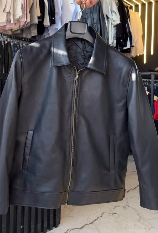 Black Cowhide Casual Jacket