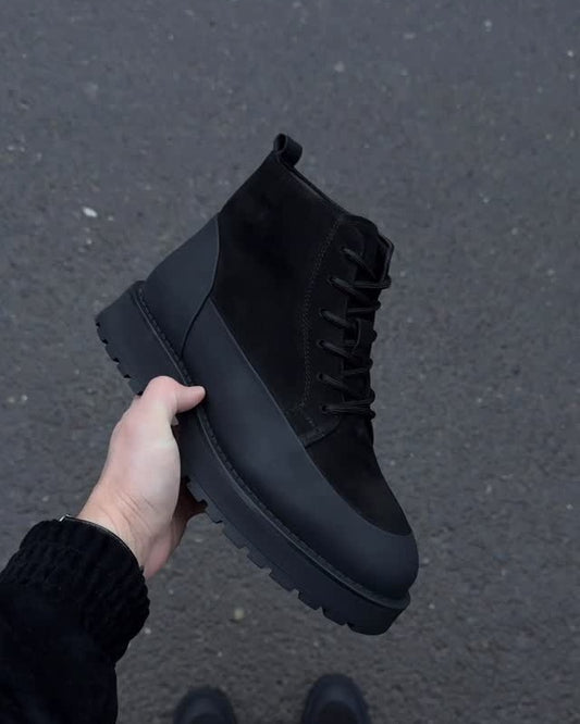 Black Suede Patchwork Boots