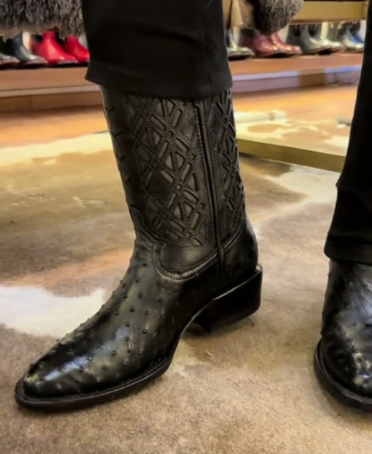 Unique Design Ostrich Skin Cowboy Boots