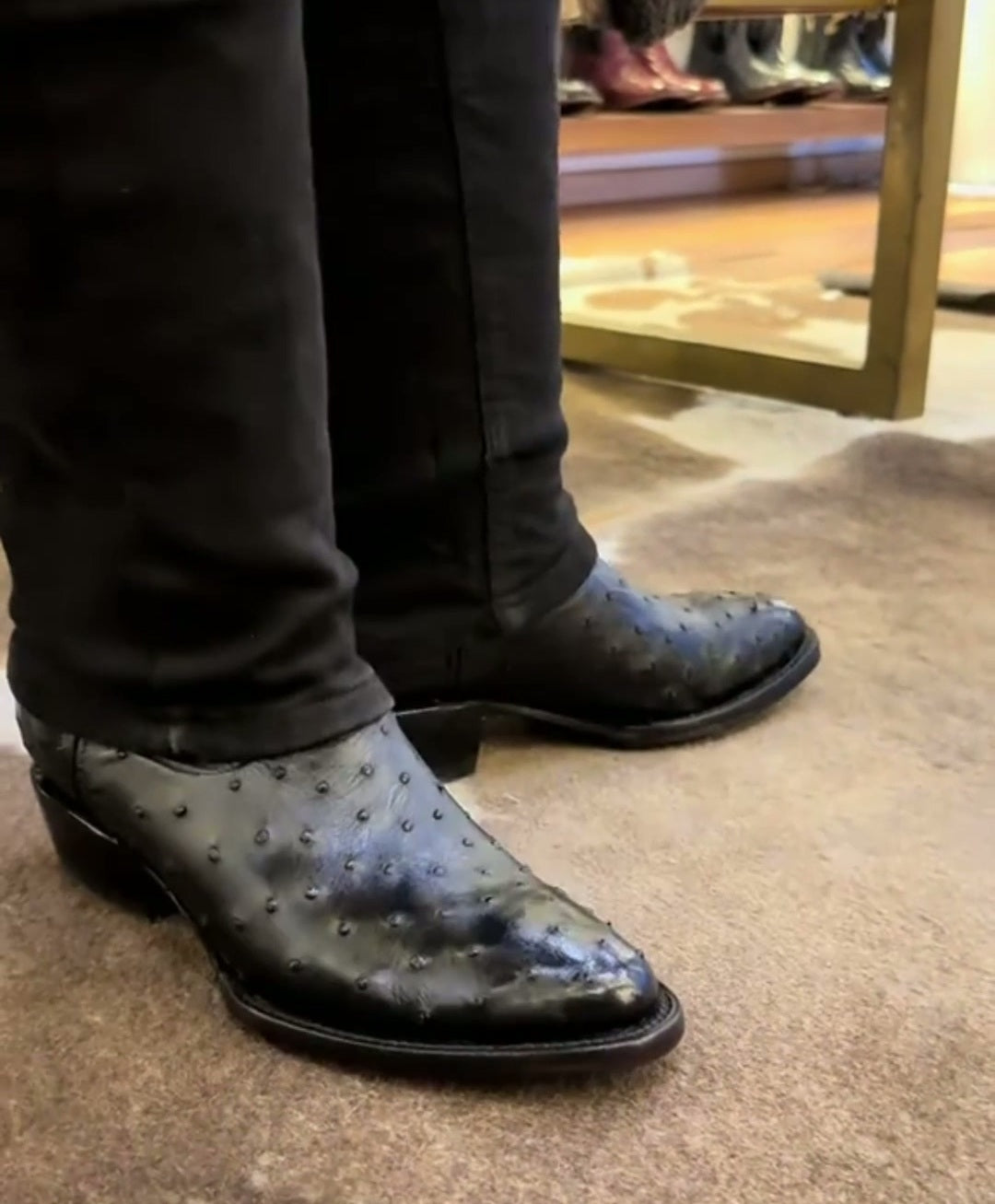 Unique Design Ostrich Skin Cowboy Boots