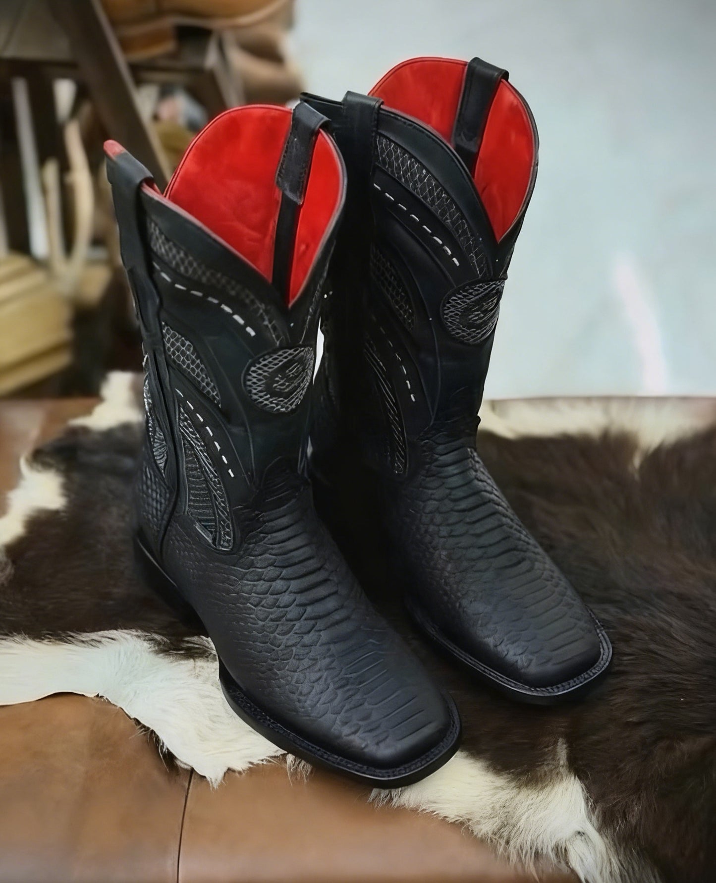 Italian Vintage Python Skin Embroidered Cowboy Boots