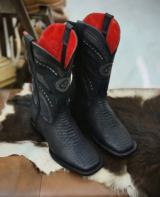 Italian Vintage Python Skin Embroidered Cowboy Boots