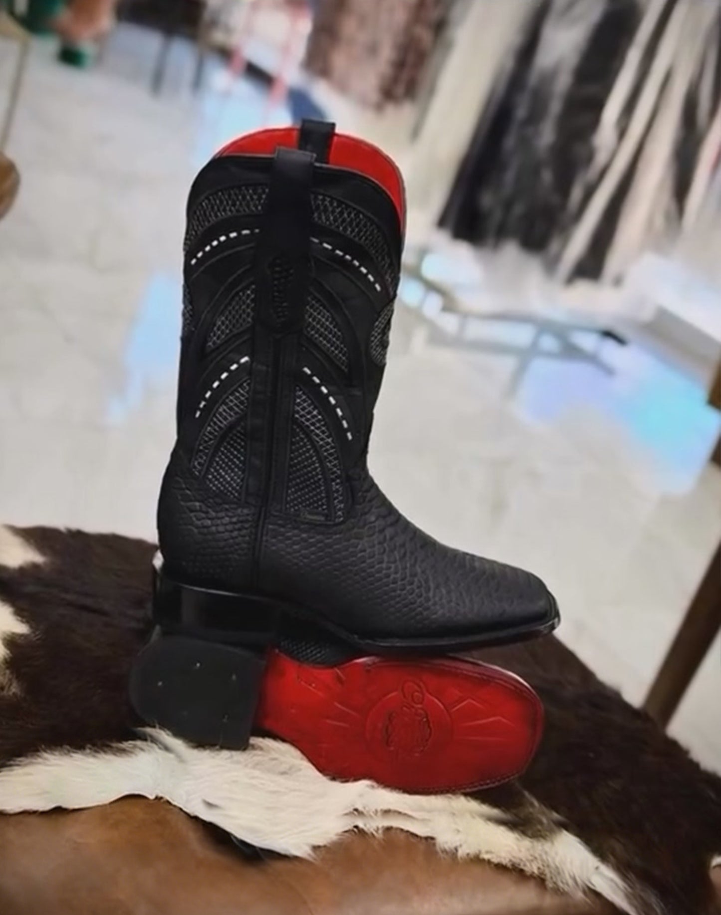 Italian Vintage Python Skin Embroidered Cowboy Boots