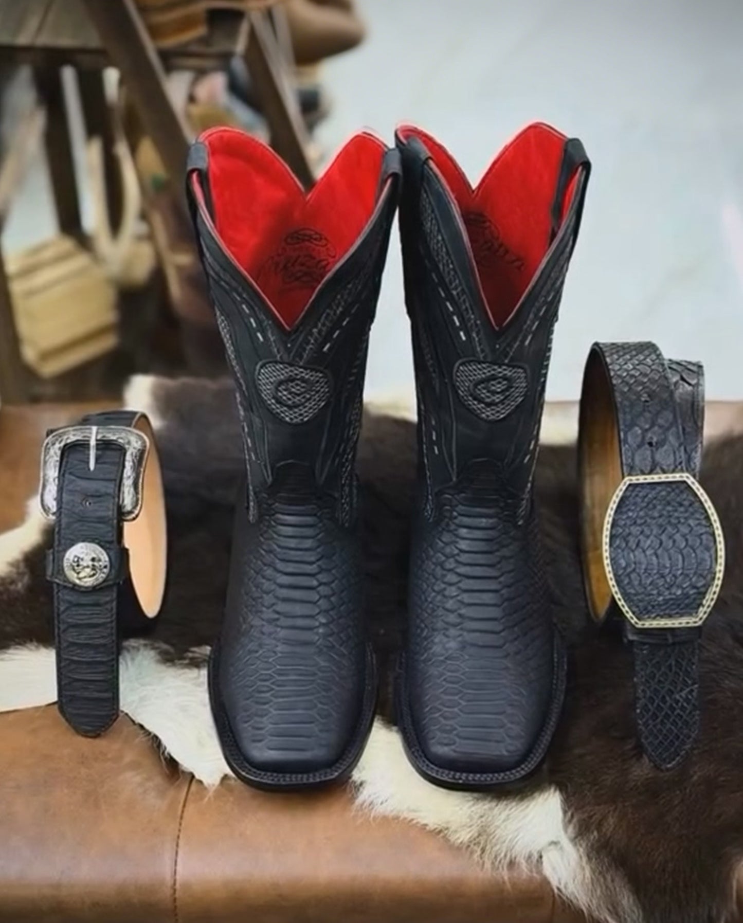 Italian Vintage Python Skin Embroidered Cowboy Boots