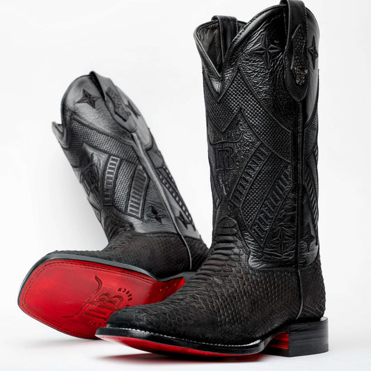Matte Black Python Leather Boots
