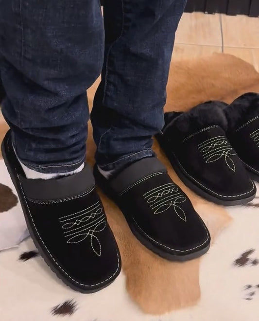 Western Embroidered Suede Slippers