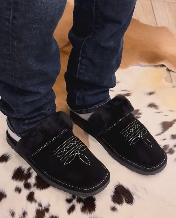 Western Embroidered Suede Slippers