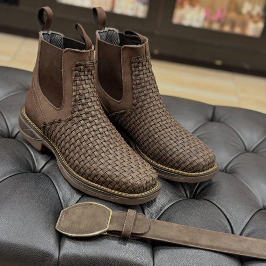 Western Handwoven Ankle Boots