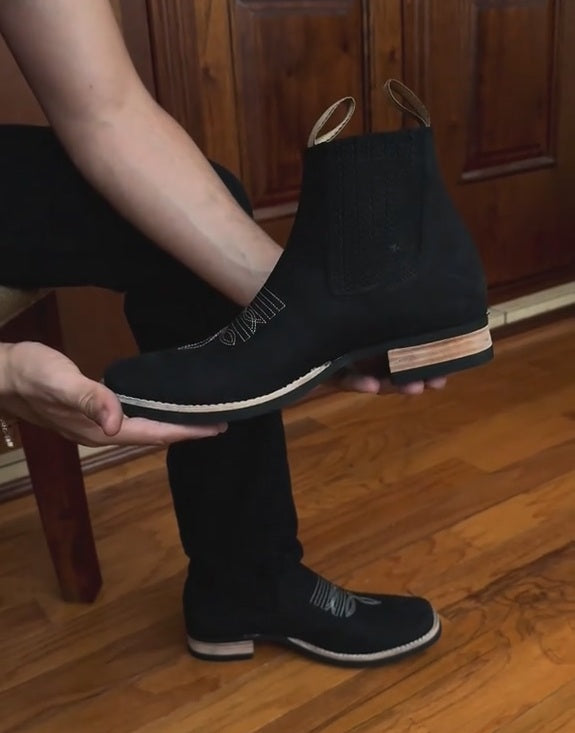 Hand-embroidered Western Suede Ankle Boots