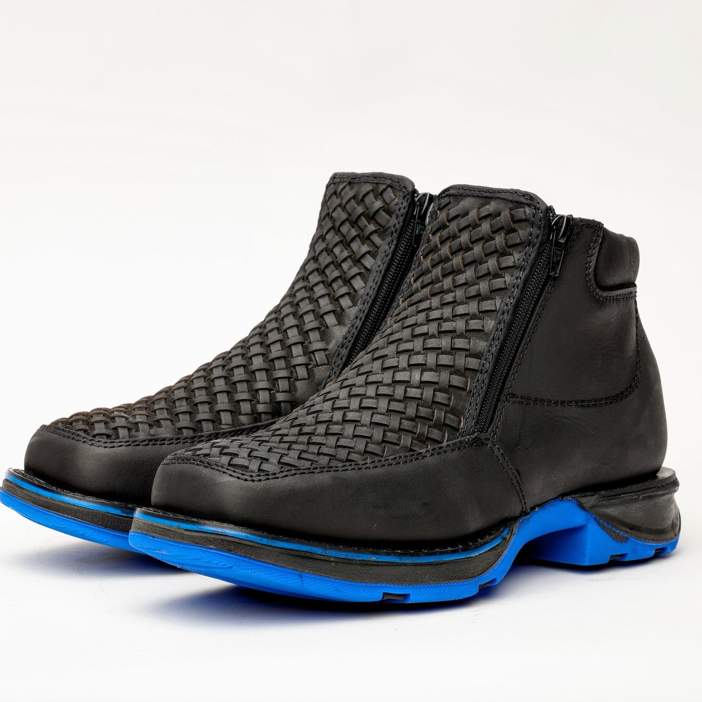 Black Basketweave Boots With 3D Lightweight Soles