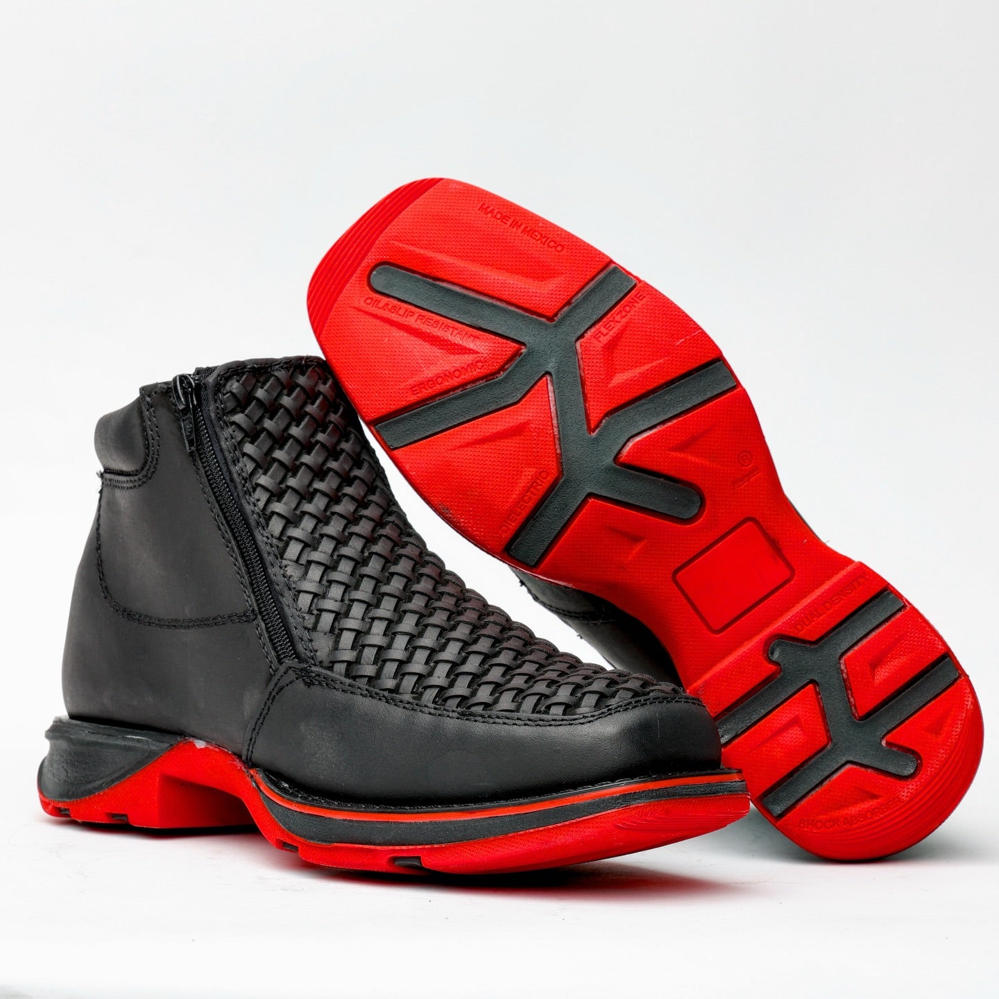 Black Basketweave Boots With 3D Lightweight Soles
