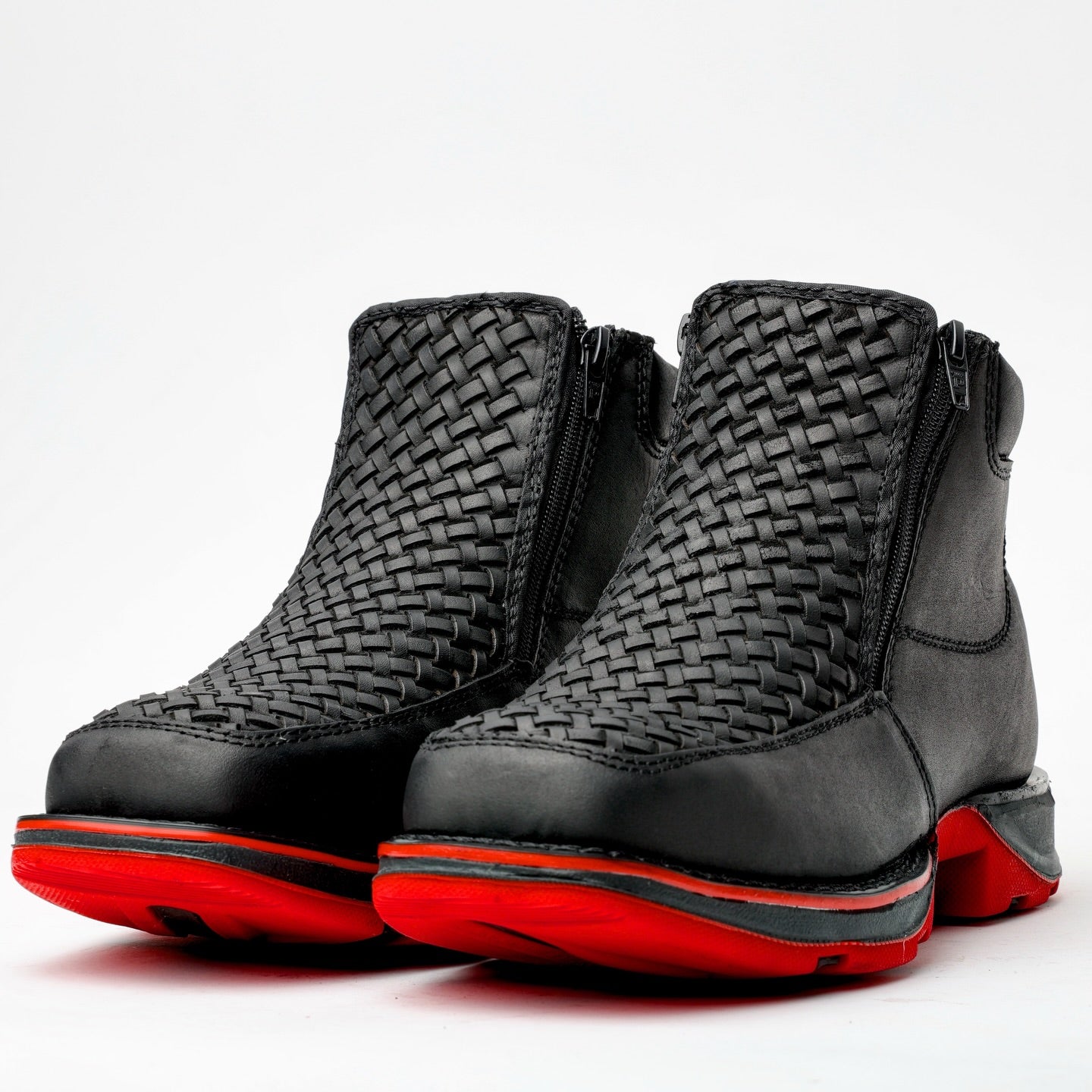 Black Basketweave Boots With 3D Lightweight Soles