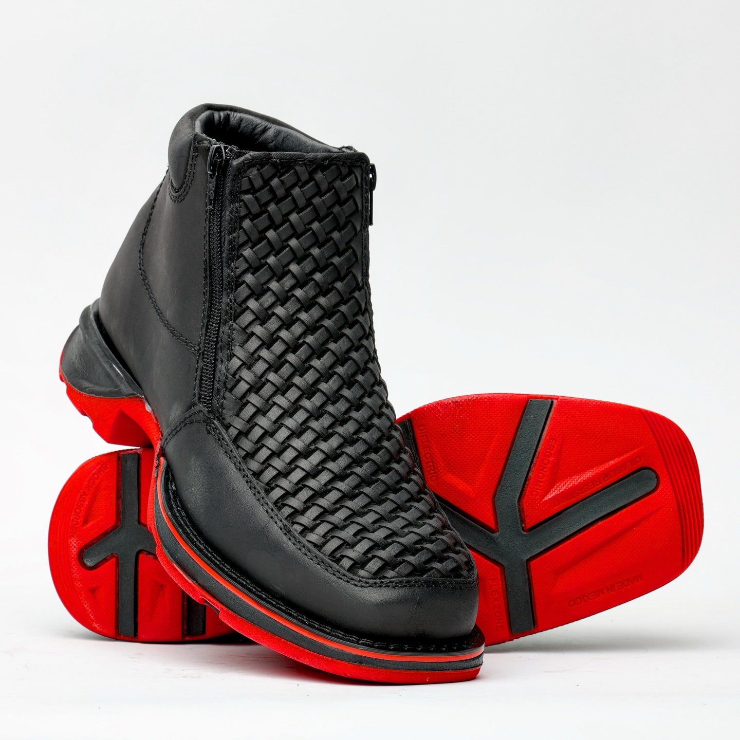 Black Basketweave Boots With 3D Lightweight Soles