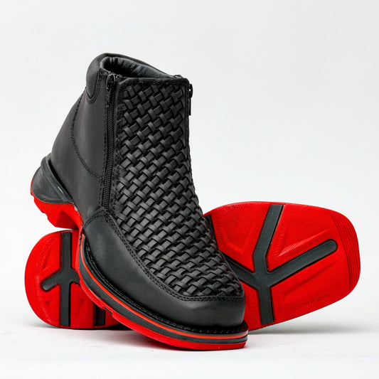 Black Basketweave Boots With 3D Lightweight Soles