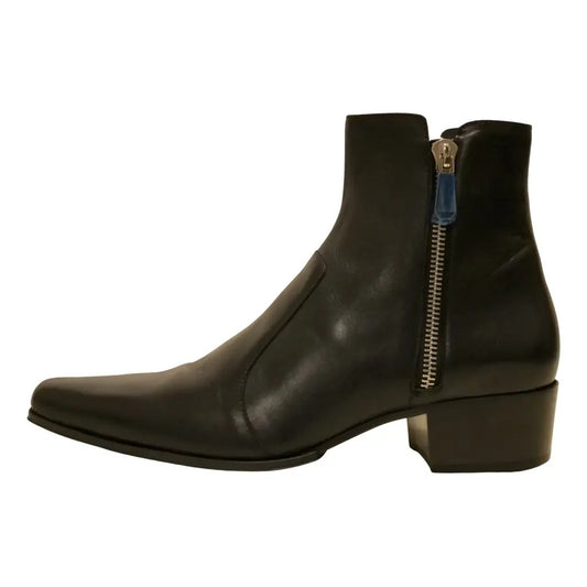 Classic Black Cowhide Ankle Boots